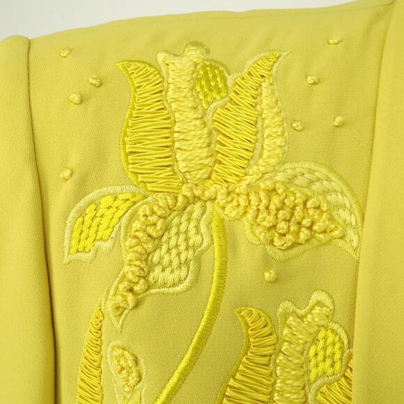 Louis Feraud Jacket Womens 8 Yellow Twill Lined Embroidery Detail Blazer Vintage - Picture 11 of 16